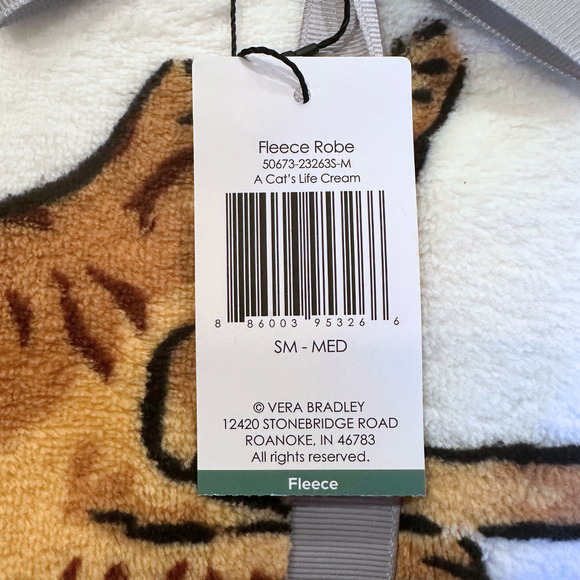 New Vera Bradley A CATS LIFE Fleece Robe S/M Small Medium White - Picture 5 of 5